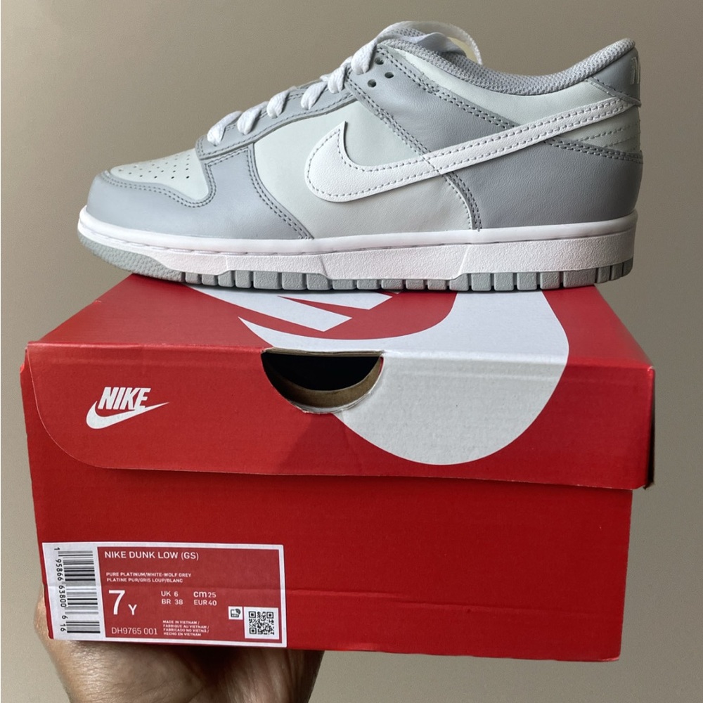 Nike Dunk Low Pure Platinum Grey- White Dh9765-001 Grade School size